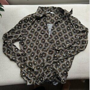 NWOT 70s Inspired Zara Button Up Short Brown Yellow White Size Large